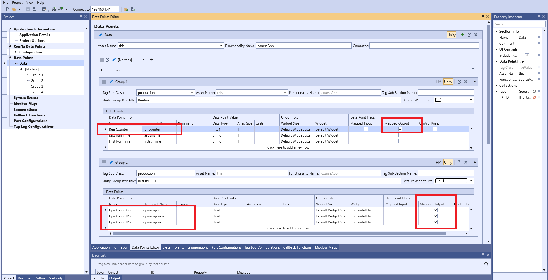 Selecting data points as alarm-capable using ACE
