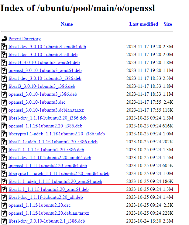 Ubuntu OpenSSL .deb file location